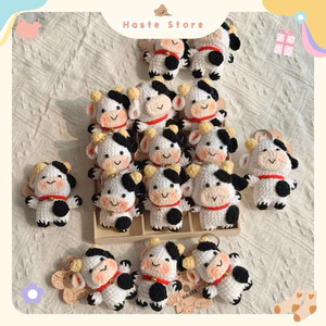 Móc Khoá Len Nhung Bò Sữa Trắng Đen Milk Tea Handmade Màu Pastel Quà Tặng Dễ Thương Độc Đáo