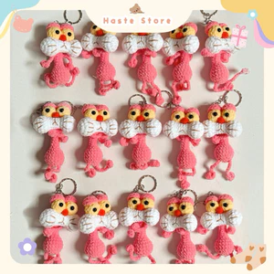 Móc Khoá Len Nhung Báo Hồng Cartoon Handmade Màu Pastel Quà Tặng Dễ Thương Độc Đáo