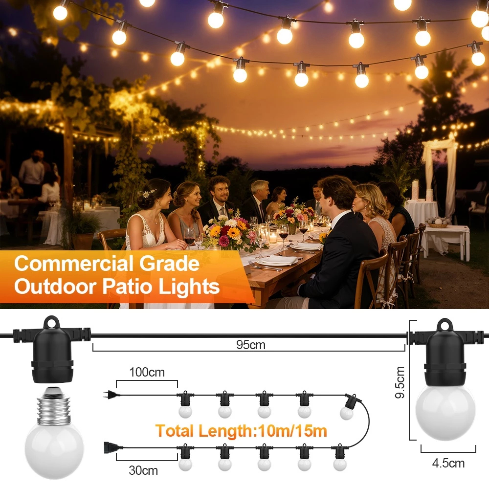 Đèn LED Dây Trang Trí G45 220V EU Plug, Chống Nước IP65, Đèn Treo Sân Vườn, Quán Cafe, Tiệc Cưới