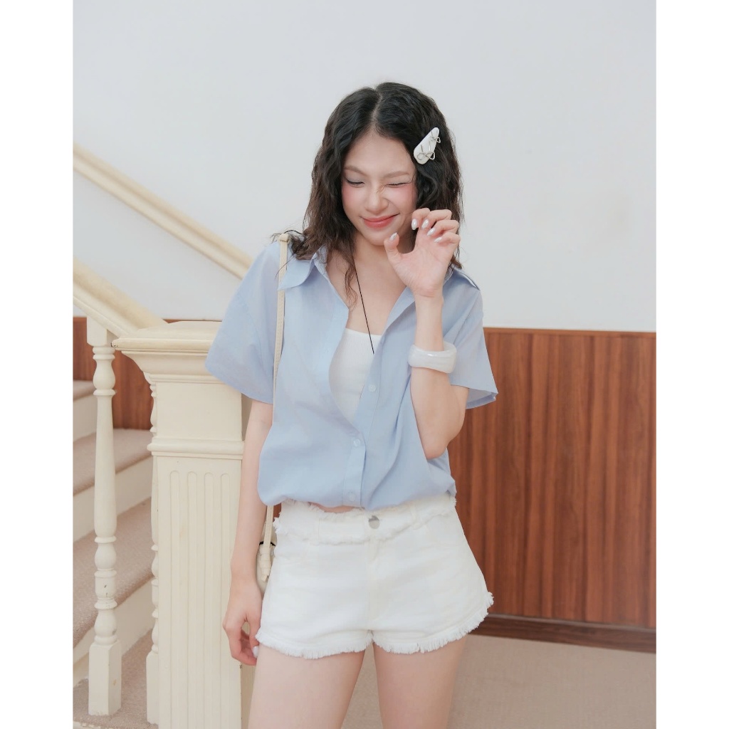 Áo Sơ Mi Nữ NUITEE SHIRT Phối Áo Balo Trắng Màu Pastel Năng Động SECODEE