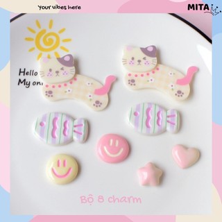 Set 8 Sticker, Charm 3D chủ đề Mèo Cá DIY Mita gắn Dép Sục, Cá Sấu JB-356