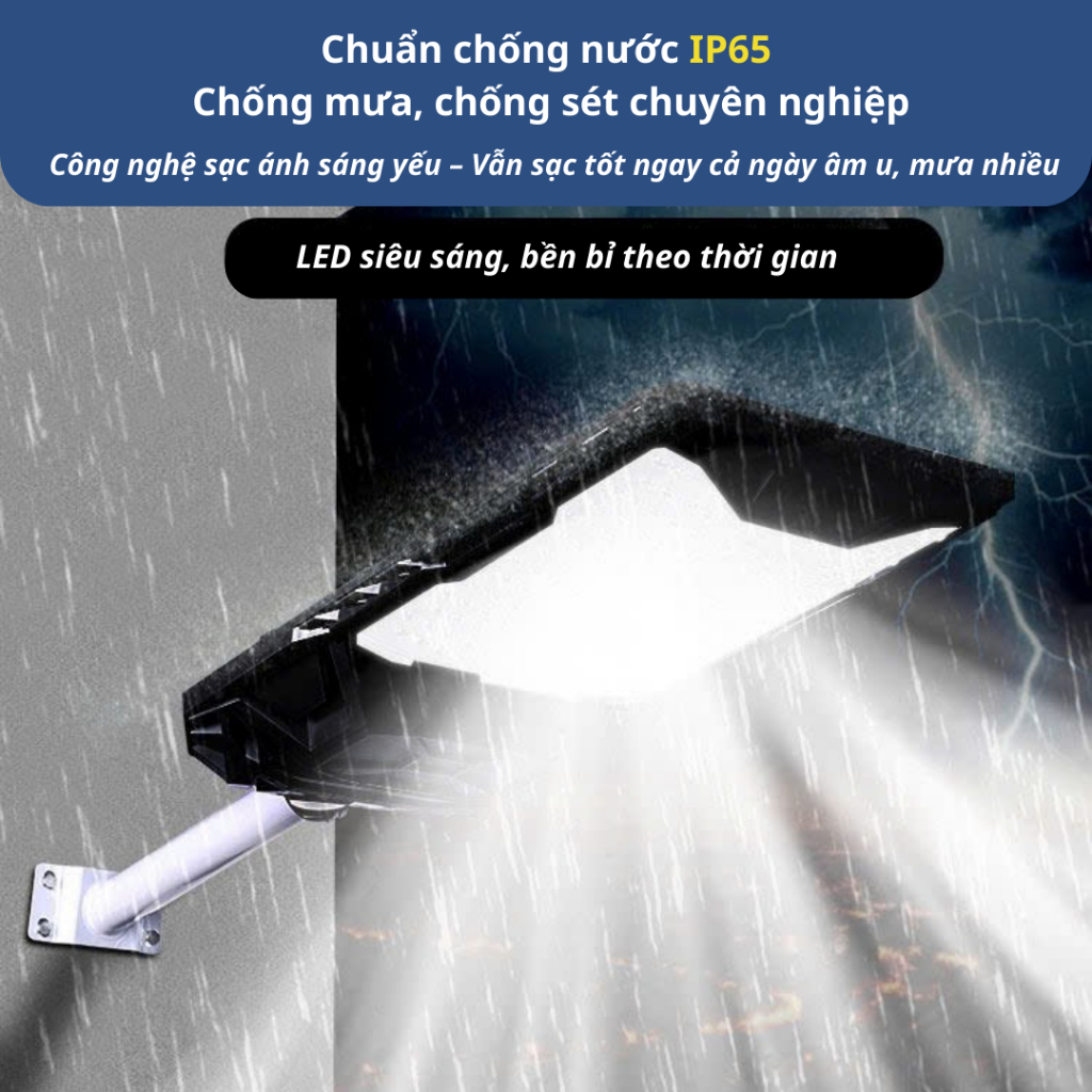 Đèn Năng Lượng Mặt Trời 500W Chống Nước IP66, Ánh Sáng Trắng, Tự Động Cảm Biến Ánh Sáng