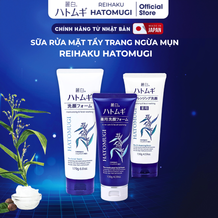 Sữa Rửa Mặt Tẩy Trang REIHAKU Cleansing Facial Foam Từ Hatomugi Dưỡng Ẩm Dưỡng Trắng Da Nhật Bản 130g