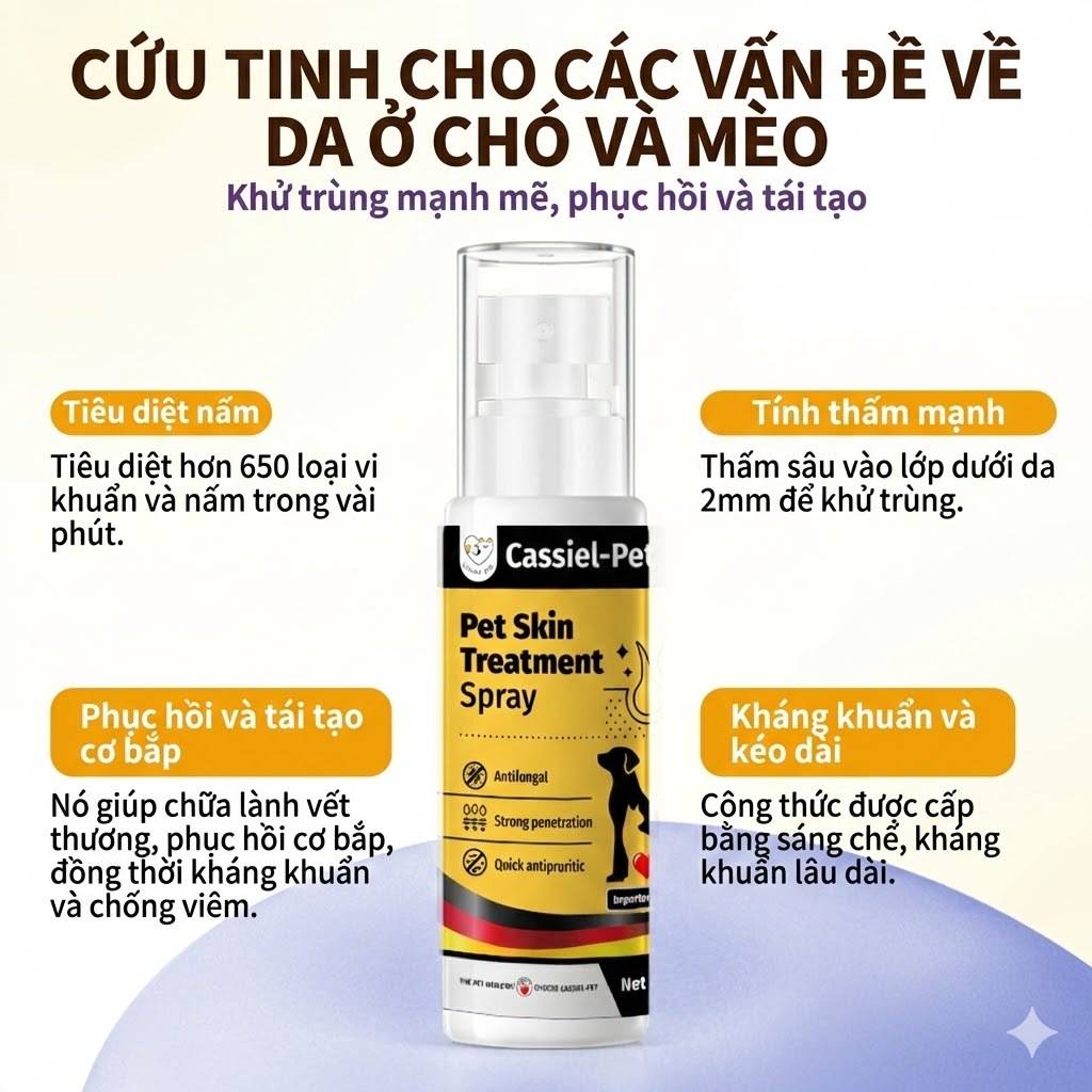Cassiel Pet Dung Dịch Xịt Trị Nấm Cho Chó Mèo Phòng Ngừa Bệnh Do Ve Và Bọ Chét Hỗ Trợ Phục Hồi Vết Thương