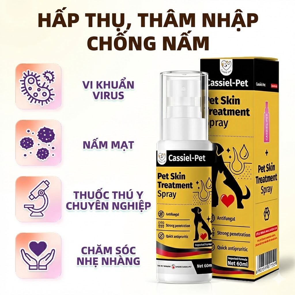Cassiel Pet Dung Dịch Xịt Trị Nấm Cho Chó Mèo Phòng Ngừa Bệnh Do Ve Và Bọ Chét Hỗ Trợ Phục Hồi Vết Thương