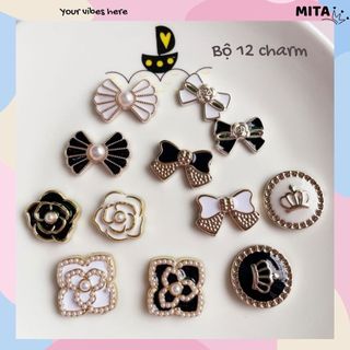 Set 12 Sticker, Charm 3D chủ đề Nơ hoa hồng DIY Mita gắn Dép Sục, Cá Sấu  JB-317
