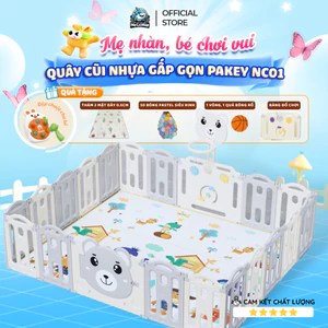 Quây Gấp Gọn Pakey Gấu NC01 Dày Dặn TẶNG BÓNG+THẢM+SET BÓNG RỔ+NÉM VÒNG, Quây Cho Bé Màu Sắc Sang Trọng Bảo Hành 2 Năm