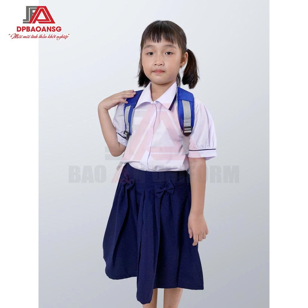 [BÁN LẺ] Áo Sơ Mi Chân Váy Đồng Phục Học Sinh Cấp 1 Thiết Kế Chuẩn Học Đường - Vải Mát, Form Dễ Mặc