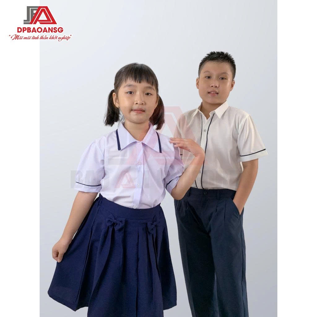 [BÁN LẺ] Áo Sơ Mi Chân Váy Đồng Phục Học Sinh Cấp 1 Thiết Kế Chuẩn Học Đường - Vải Mát, Form Dễ Mặc