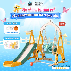 Cầu Trượt Xích Đu Pakey ÔTÔ, Tên Lửa Cầu Trượt Cho Bé TẶNG KÈM BÓNG RỔ Chịu tải 50kg Hàng Dày Dặn