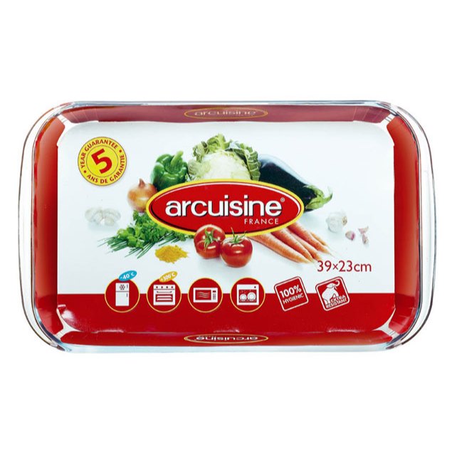 Khay nướng nồi chiên không dầu chữ nhật thủy tinh cao cấp Pháp Arcuisine 10293 39x23cm có tay cầm | Thái Dương Gia