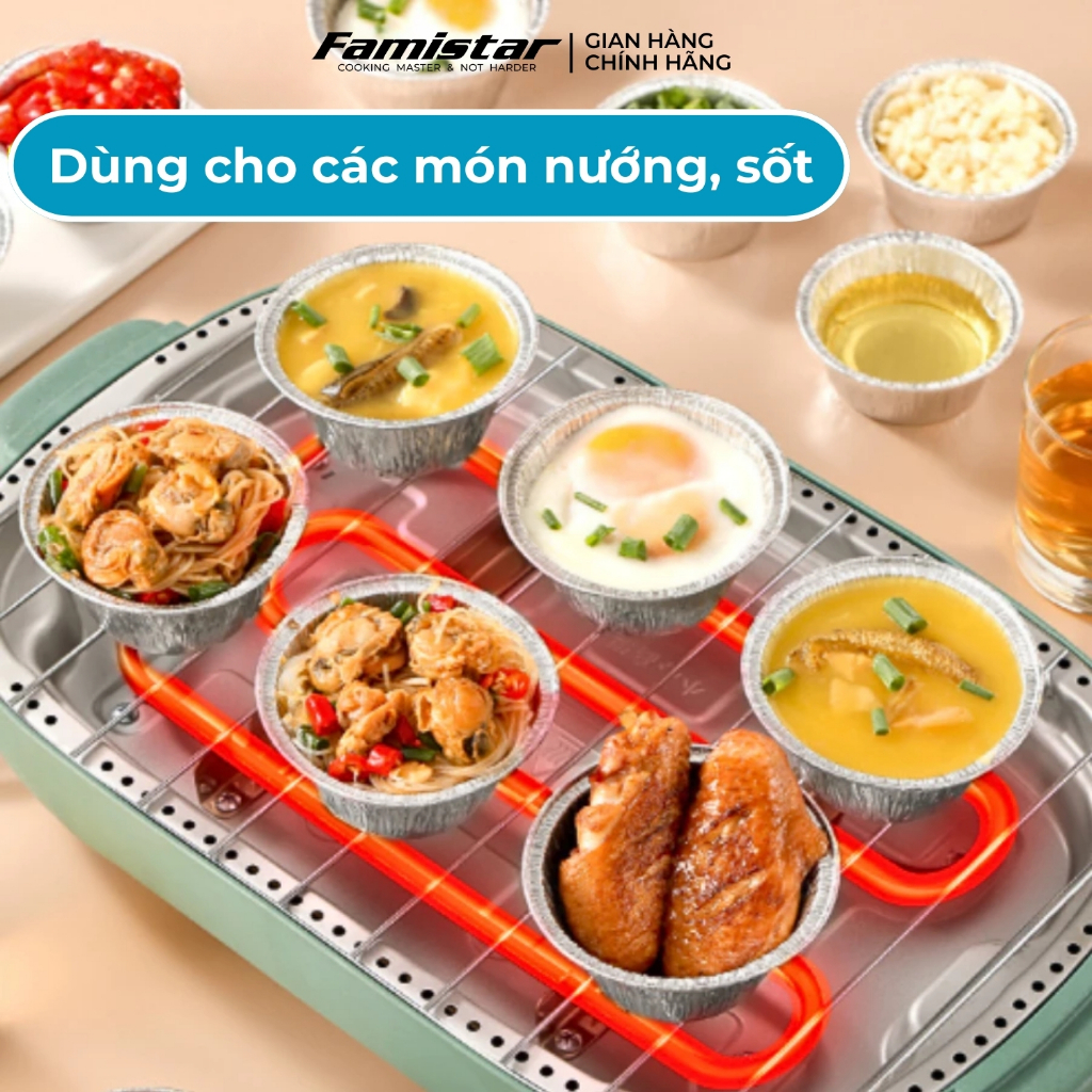 Combo 200 chén khay giấy bạc nướng FAMISTAR, khuôn làm bánh tart giấy bạc nướng GB