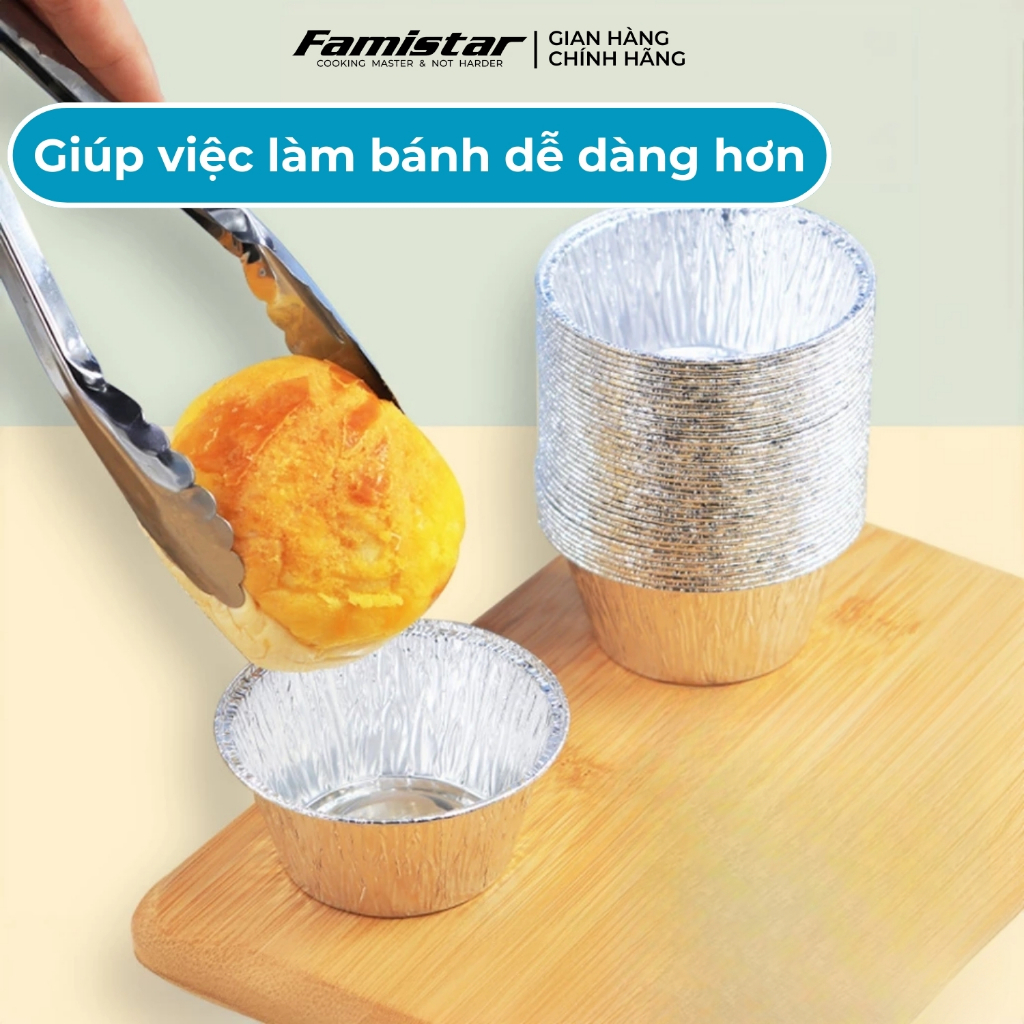Combo 200 chén khay giấy bạc nướng FAMISTAR, khuôn làm bánh tart giấy bạc nướng GB