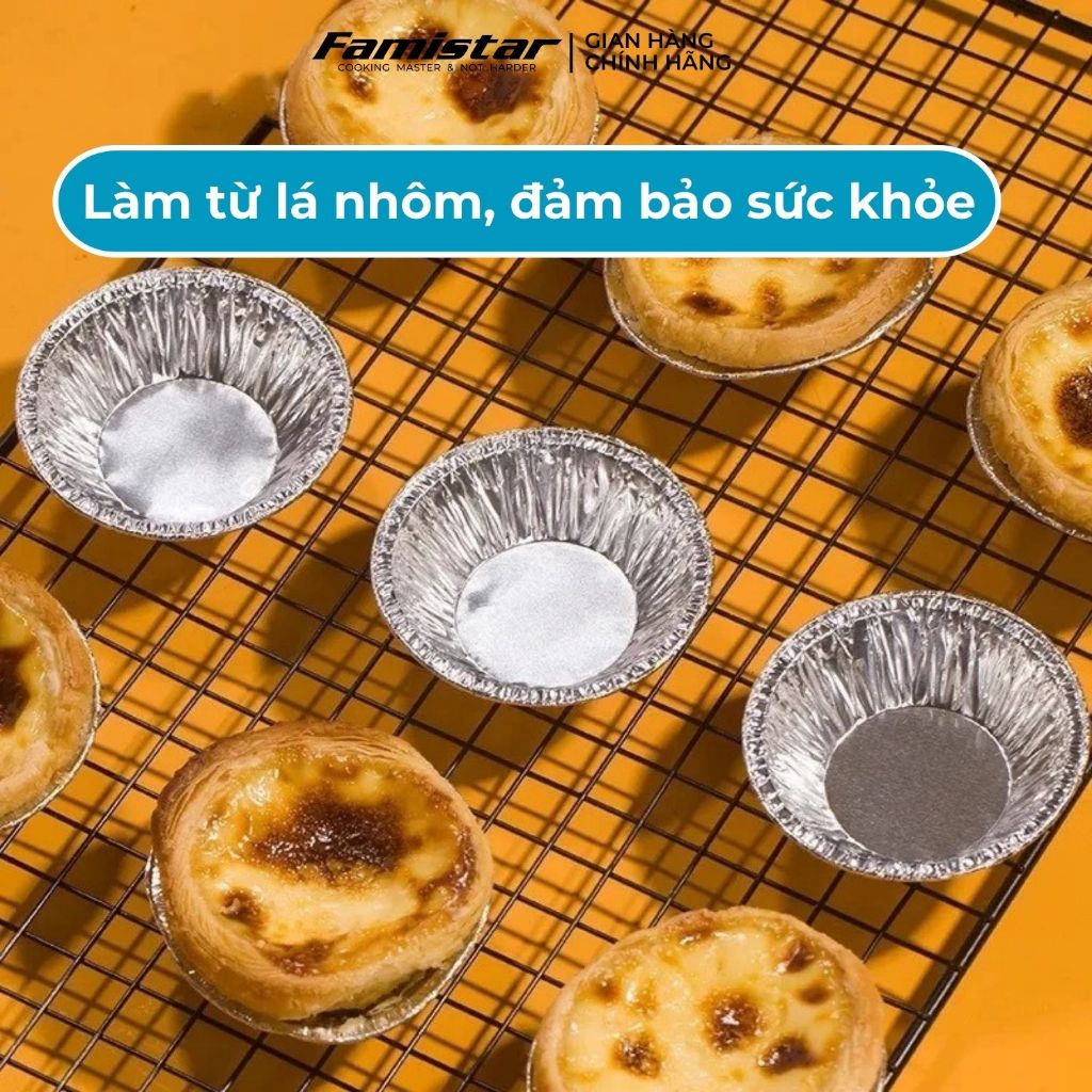 Combo 200 chén khay giấy bạc nướng FAMISTAR, khuôn làm bánh tart giấy bạc nướng GB