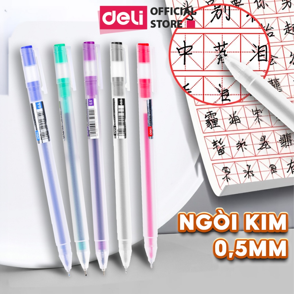 [VOUCHER 20%] Combo 5 Bút Mực Gel Bi Nước Văn Phòng Màu Đen Xanh Đỏ Tím Xanh Lá Deli EG67 Ngòi 0.5mm Nét Mảnh
