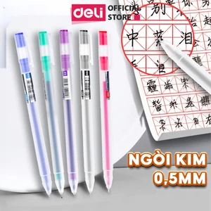 Combo 5 Bút Mực Gel Bi Nước Văn Phòng Màu Đen Xanh Đỏ Tím Xanh Lá Deli EG67 Ngòi 0.5mm Nét Mảnh
