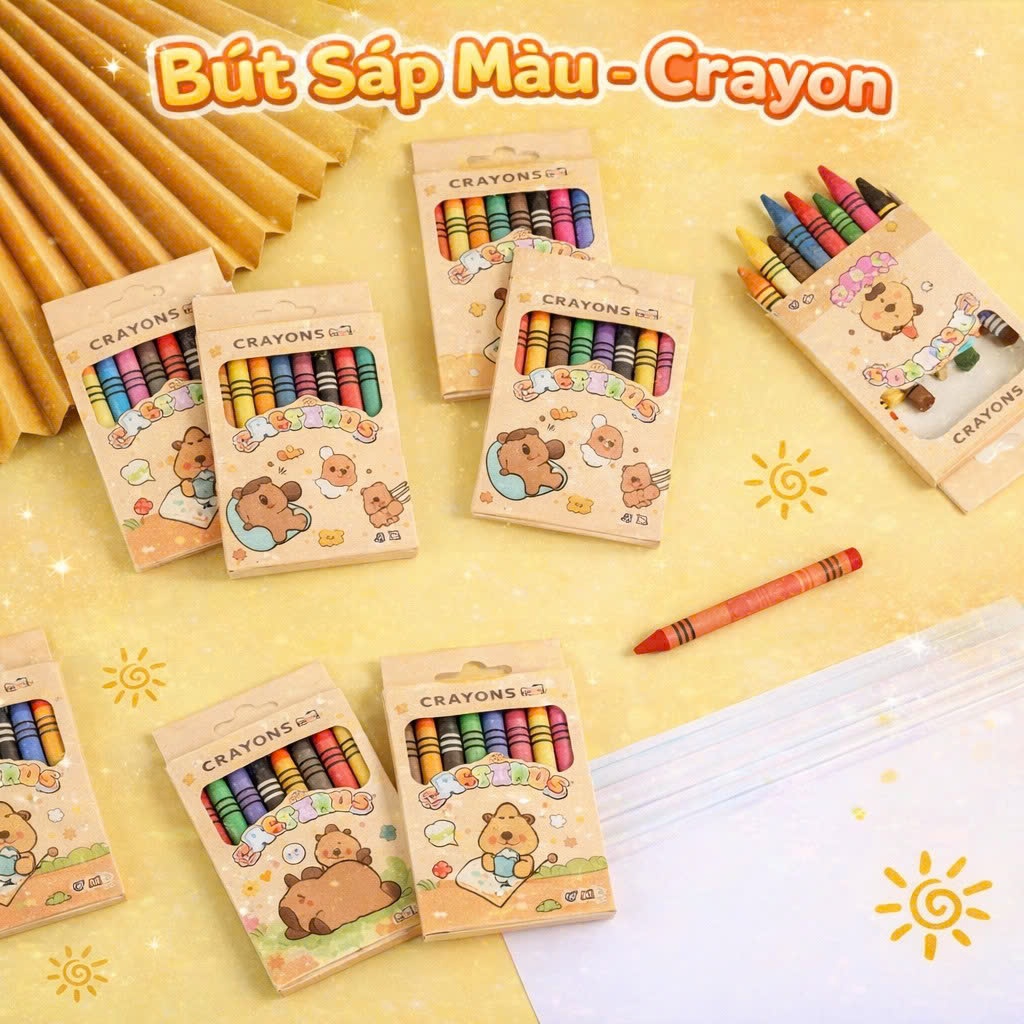 ( số 9.5k) Hộp sáp màu 8 màu capybara cây tô vẽ ẹp d thương giá rẻ cho bé NATO SM01