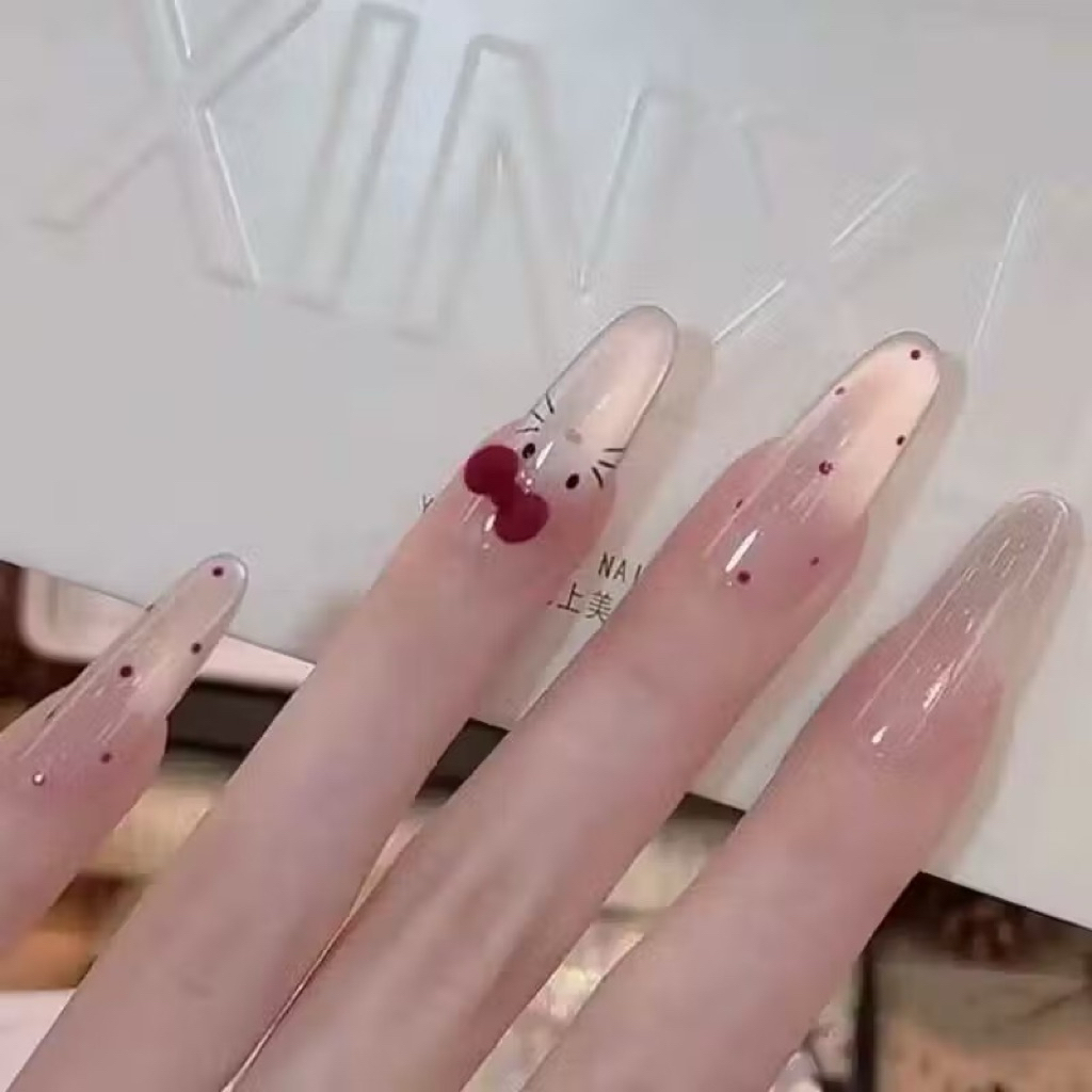 Nailbox [ Mã M31 ] Nail Hello Kitty Mắt Mèo - From hạt gạo dài nơ nhung
