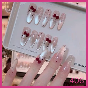 Nailbox [ Mã M31 ] Nail Hello Kitty Mắt Mèo - From hạt gạo dài nơ nhung