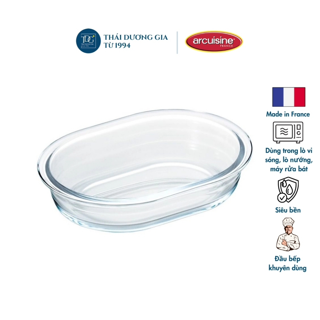 Khay nướng nồi chiên không dầu bầu dục thủy tinh cao cấp chịu nhiệt Pháp Arcuisine H-3610 19 x 14cm