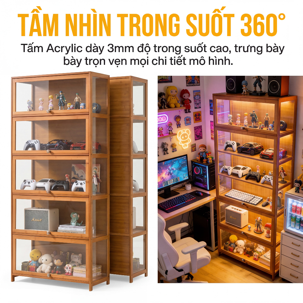 Tủ Trưng Kệ Tre Đa Năng 5 Tầng Chịu Lực Tốt Lý Tưởng Để Sách Đồ Chơi Sưu Tập Vật Phẩm Trang Trí