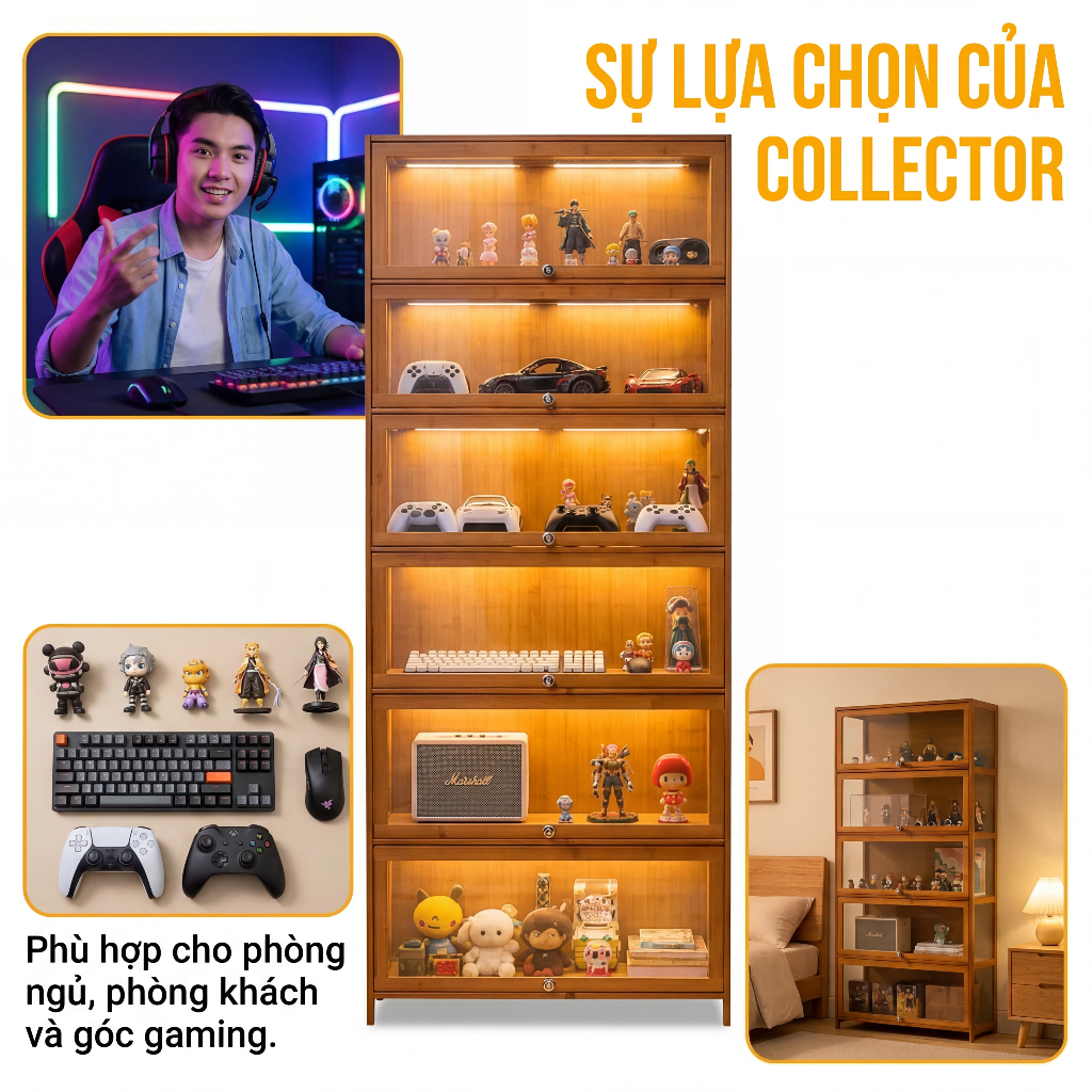 Tủ Trưng Kệ Tre Đa Năng 5 Tầng Chịu Lực Tốt Lý Tưởng Để Sách Đồ Chơi Sưu Tập Vật Phẩm Trang Trí