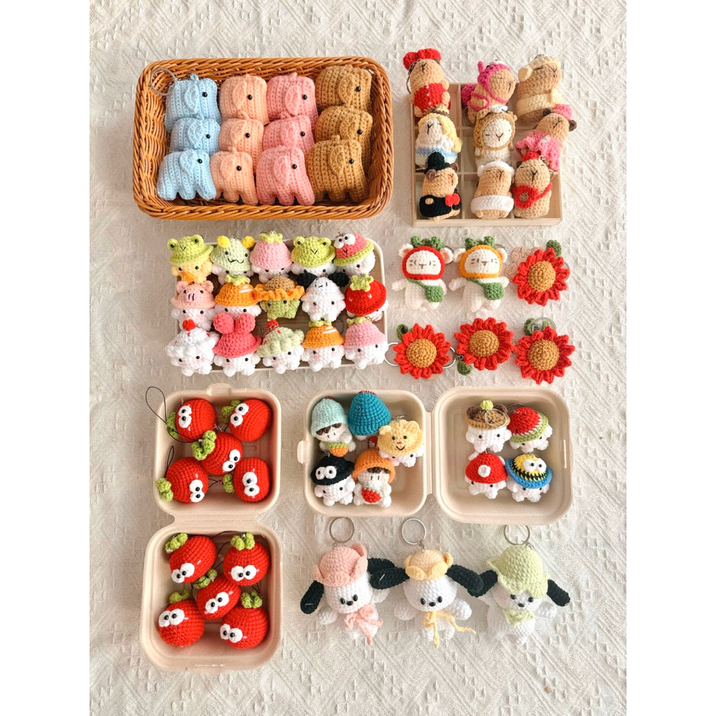 Móc Khoá Len Handmade Nấm Nhung Tổng Hợp Thập Cẩm Hình Thú Dễ Thương Mini Animal Haste Quà Tặng Bạn Bè