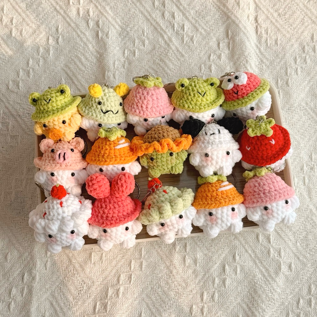 Móc Khoá Len Handmade Nấm Nhung Tổng Hợp Thập Cẩm Hình Thú Dễ Thương Mini Animal Haste Quà Tặng Bạn Bè