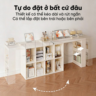 Nido Bàn Trang Điểm Góc Chữ L Xoay Linh Hoạt - Bàn Làm Việc Kèm Kệ Đa Năng Tiết Kiệm Diện Tích