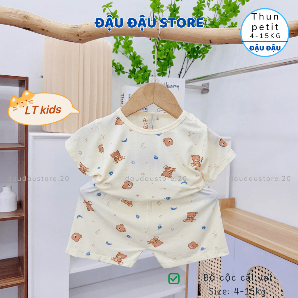 Set 2/3 Bộ Cộc Kem Cài Vai Petit mềm mịn in hoạ tiết cho bé trai bé gái size 4-15 kg Dk-CV10 Đậu Đậu Store