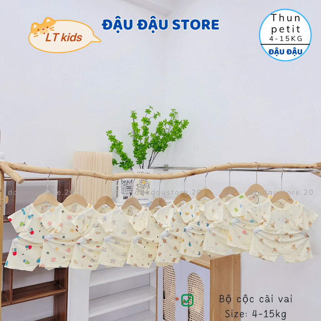 Set 2/3 Bộ Cộc Kem Cài Vai Petit mềm mịn in hoạ tiết cho bé trai bé gái size 4-15 kg Dk-CV10 Đậu Đậu Store