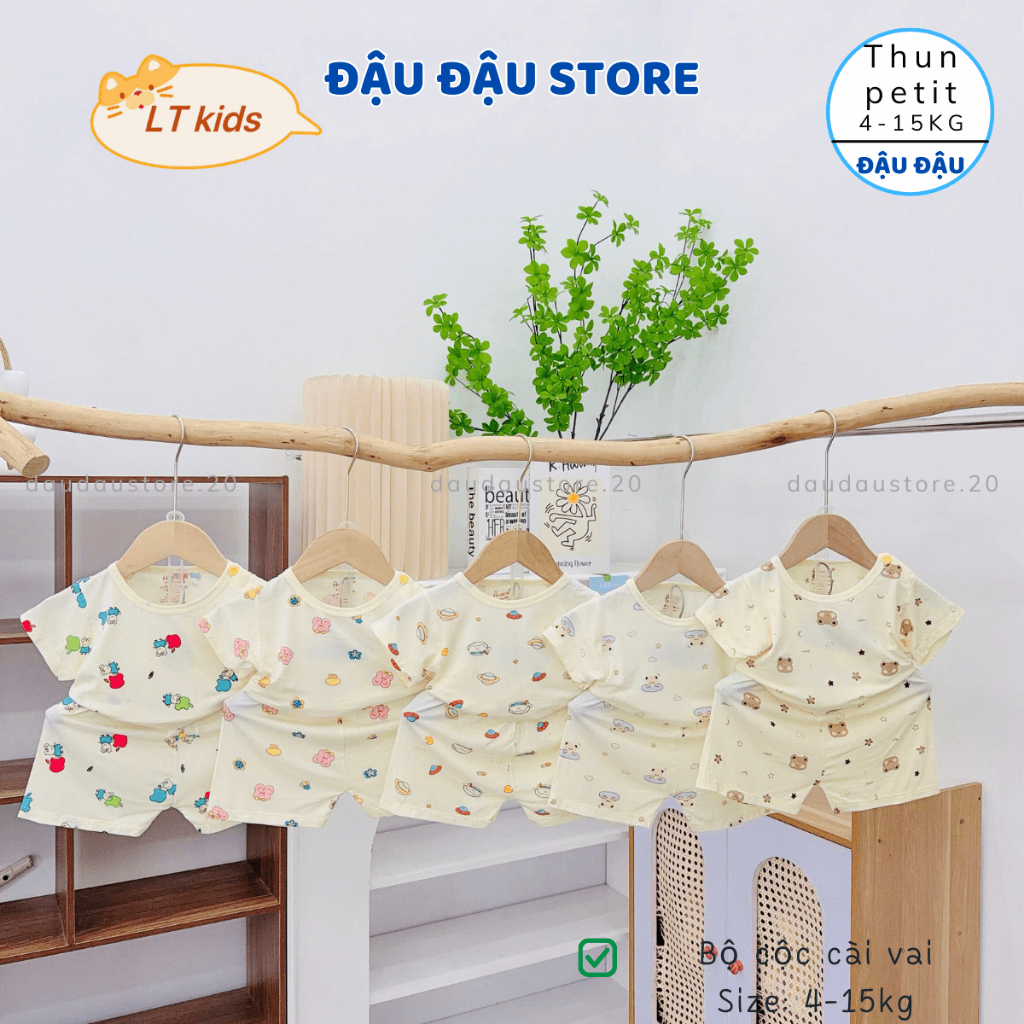 Set 2/3 Bộ Cộc Kem Cài Vai Petit mềm mịn in hoạ tiết cho bé trai bé gái size 4-15 kg Dk-CV10 Đậu Đậu Store