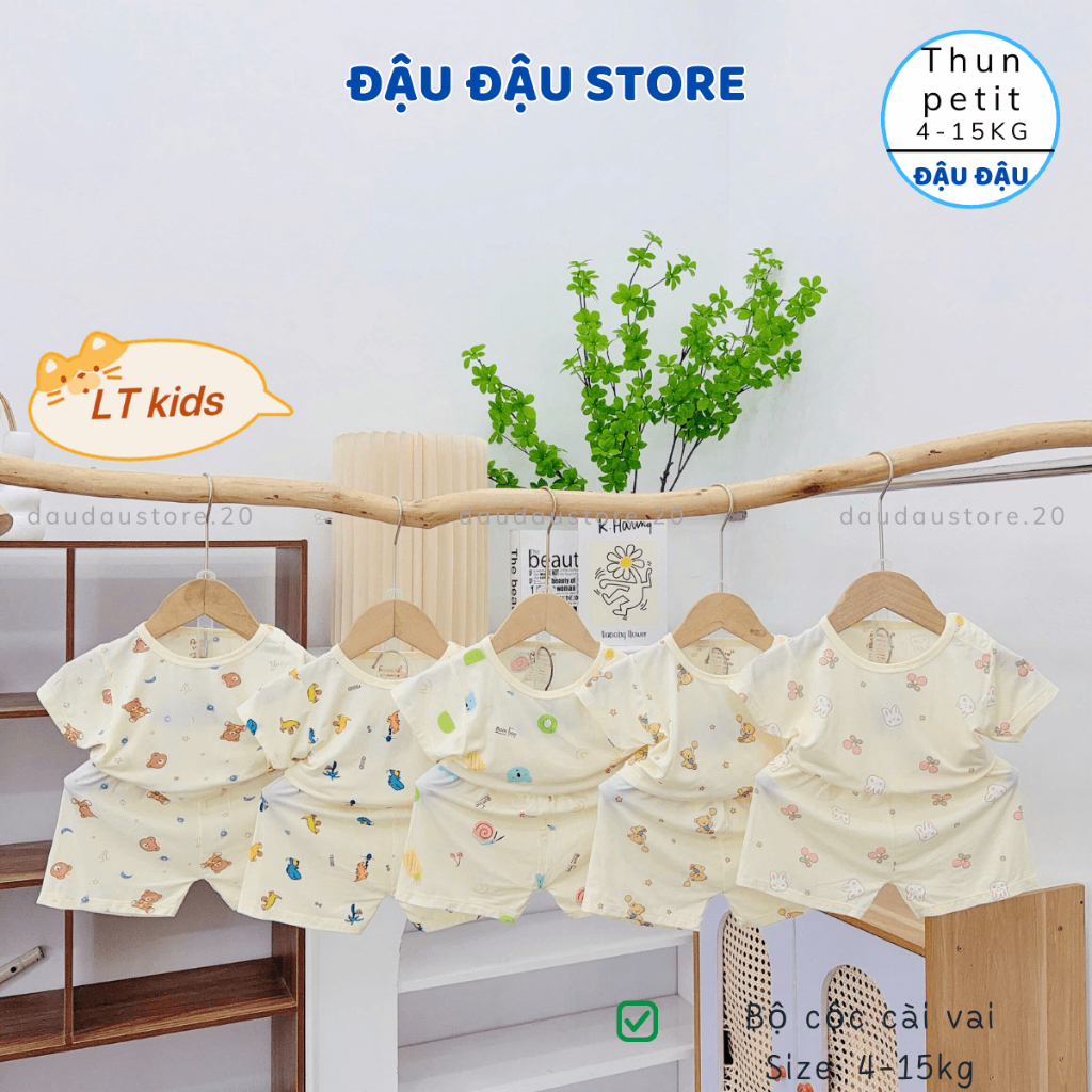 Set 2/3 Bộ Cộc Kem Cài Vai Petit mềm mịn in hoạ tiết cho bé trai bé gái size 4-15 kg Dk-CV10 Đậu Đậu Store