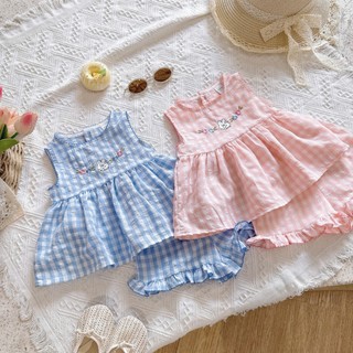 [8-26kg] Set Bộ Sát Nách Thêu Thỏ Cho Bé Gái Chất Thô Mềm Mát