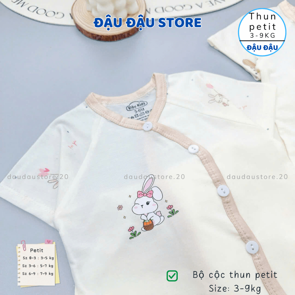 (Set 3 - Set 5) bộ cộc tay sơ sinh thun petit phối giáp lăng mềm mịn cho bé sơ sinh size 0-9 tháng CG07 Đậu Đậu Store