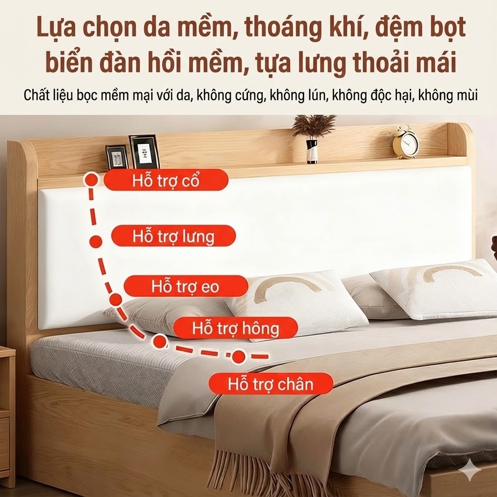 Giường Ngủ Phong Cách Bắc Âu Hiện Đại Màu Xám Màu Gỗ Tự Nhiên  Bảo Hành 10 Năm Chính Hãng