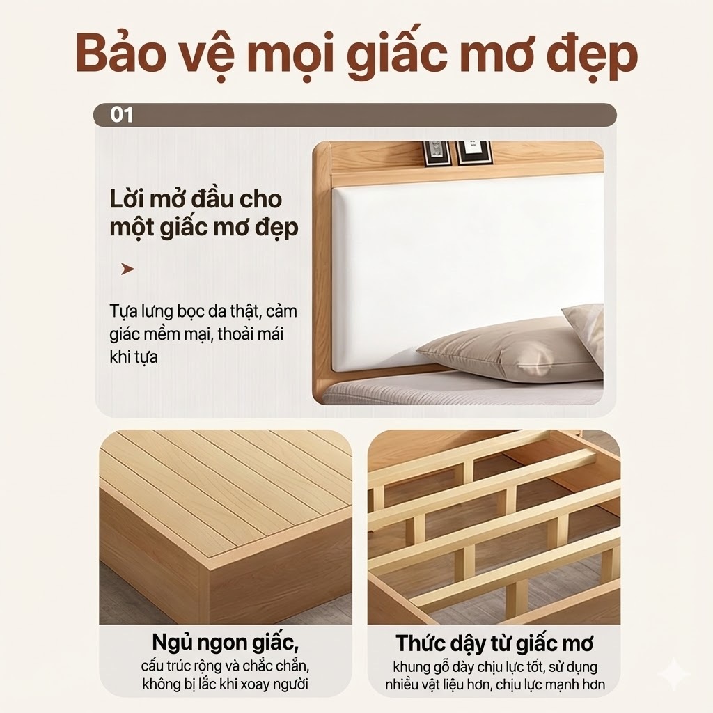 Giường Ngủ Phong Cách Bắc Âu Hiện Đại Màu Xám Màu Gỗ Tự Nhiên  Bảo Hành 10 Năm Chính Hãng