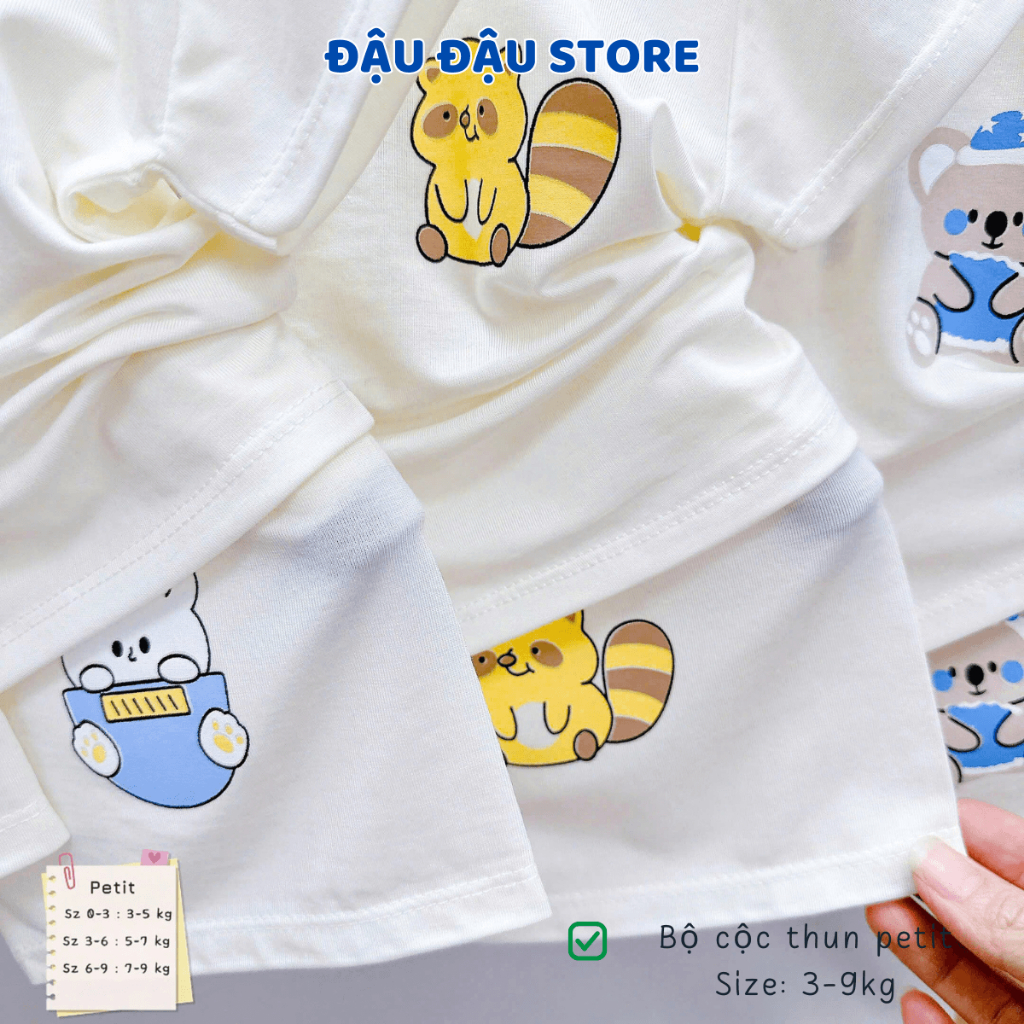 Set 3/5 Bộ quần áo cộc tay sơ sinh in áo vải thun petit mềm mịn mát cho bé sơ sinh size 0-9 tháng CL078 Đậu Đậu Store