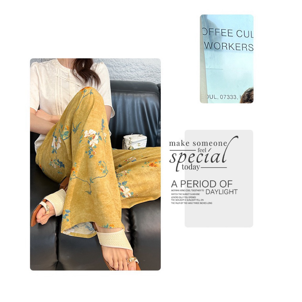 Quần Ống Rộng Nữ Họa Tiết Hoa Nhẹ Nhàng