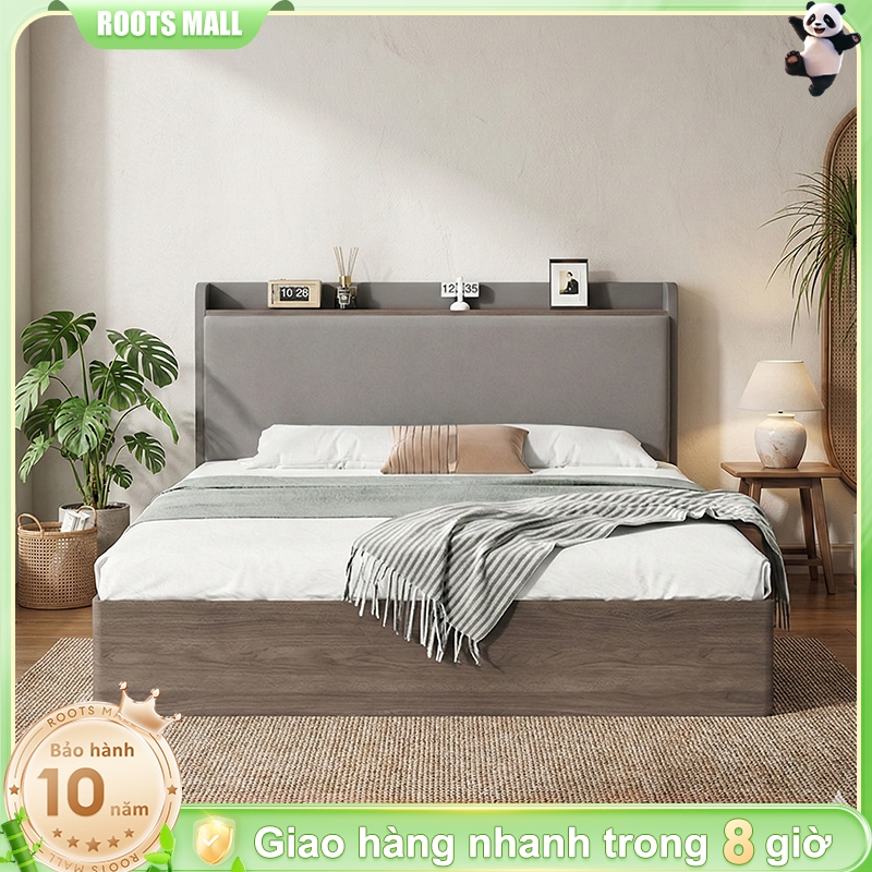 Giường Ngủ Phong Cách Bắc Âu Hiện Đại Màu Xám Màu Gỗ Tự Nhiên  Bảo Hành 10 Năm Chính Hãng