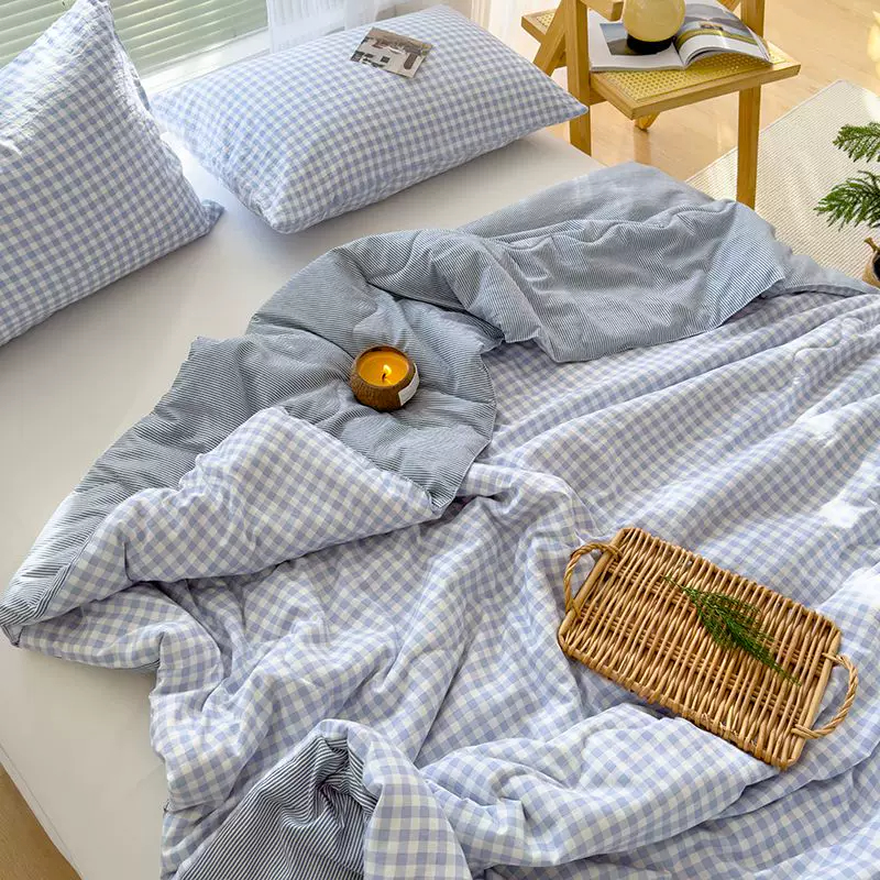 Bộ Chăn Ga Gối Kẻ CARO chất Đũi Đậu Nành, Chăn Hè Mềm Mịn Thoáng Mát Nhiều Mẫu Kích Thước 2m x 2m2