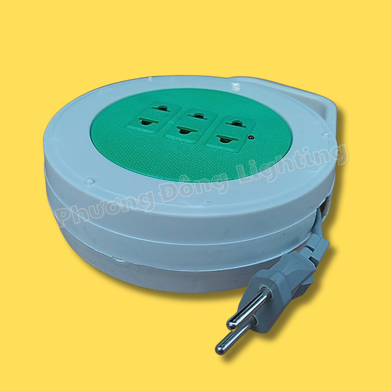 Ổ Cắm Điện Cuộn Dây – Ổ Cắm Quay 3 Ổ Cắm, Dây dài 5m / 8m / 10m Công Suất 1500W, Nhựa ABS Chống Cháy