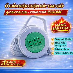 Ổ Cắm Điện Cuộn Dây – Ổ Cắm Quay 3 Ổ Cắm, Dây dài 5m / 8m / 10m Công Suất 1500W, Nhựa ABS Chống Cháy