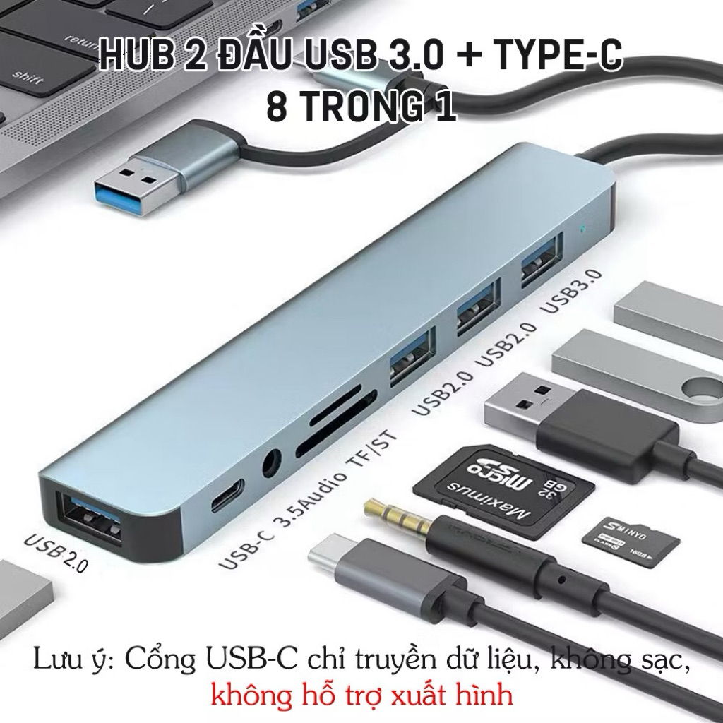 HUB Type C và HUB USB ra HDMI/USB/SD/TF/PD/RJ45 - HUB chia cổng chuyển đổi 3/7/8 in 1 cho Macbook/Laptop