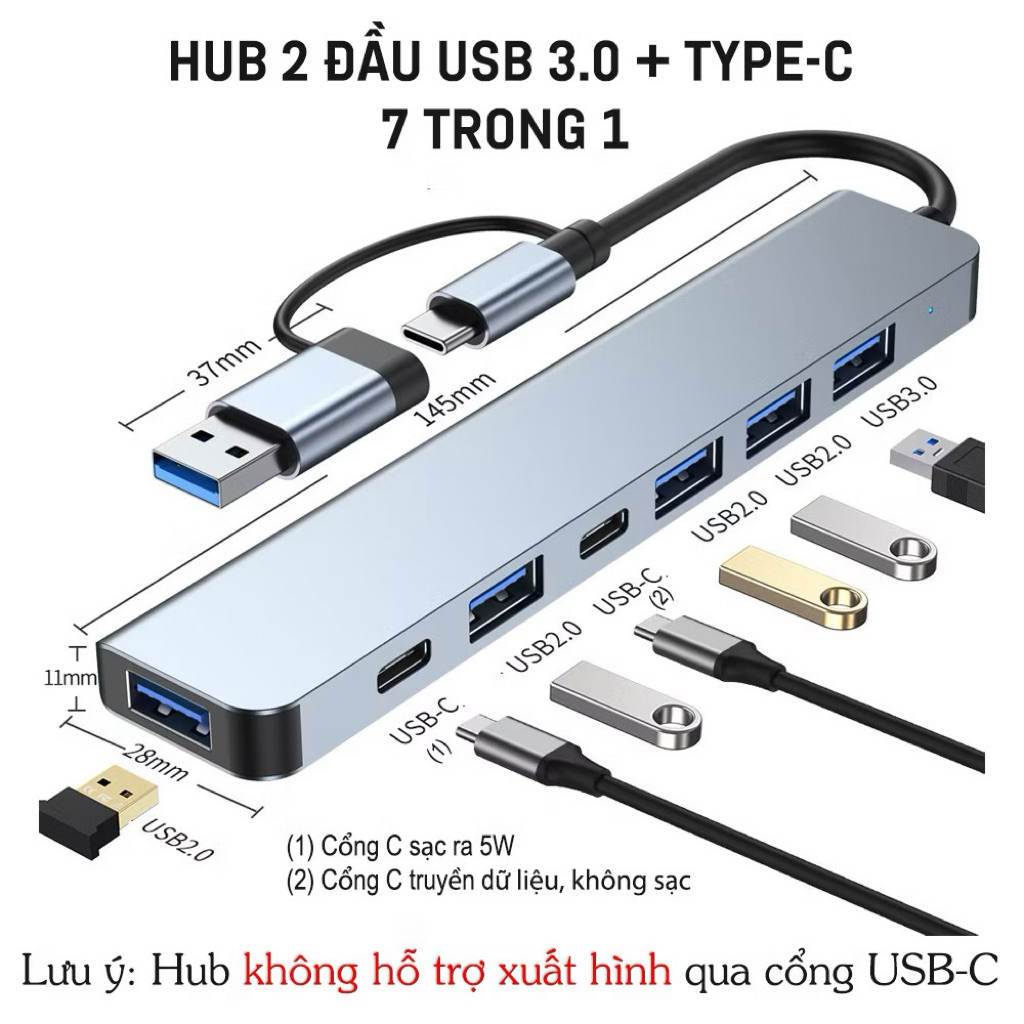HUB Type C và HUB USB ra HDMI/USB/SD/TF/PD/RJ45 - HUB chia cổng chuyển đổi 3/7/8 in 1 cho Macbook/Laptop