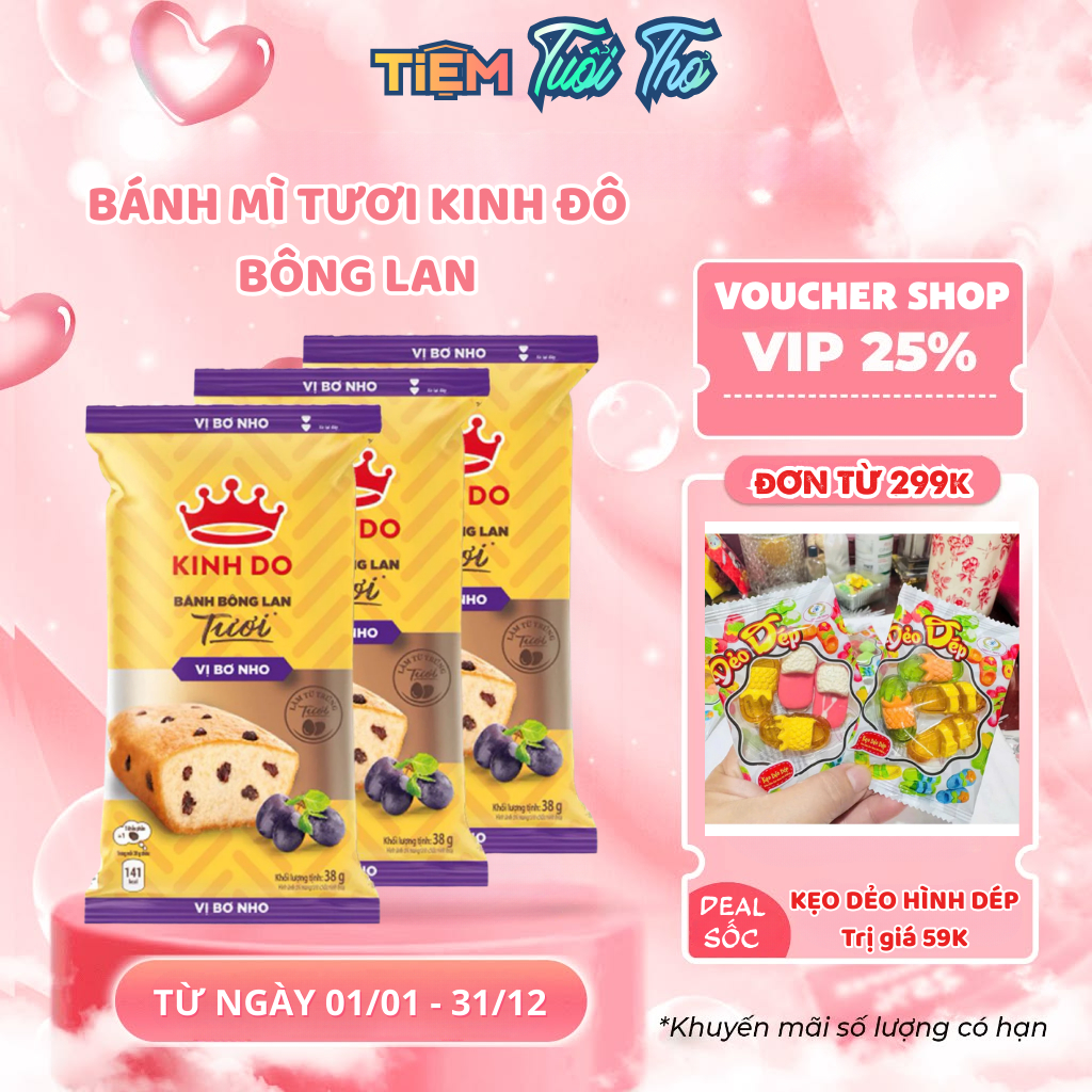 Combo 10 Bánh mì tươi Kinh Đô bông lan vị bơ nho/ 38 gram - Tiệm Tuổi Thơ