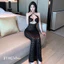 Đầm body lưới hoa cúp ngực kèm chip đi biển