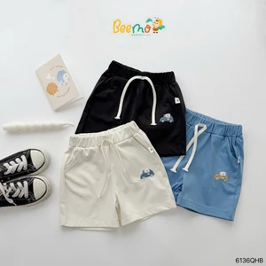 Quần đùi cotton thêu hoạ tiết ô tô bé trai, quần đùi cotton mềm mát cho bé
