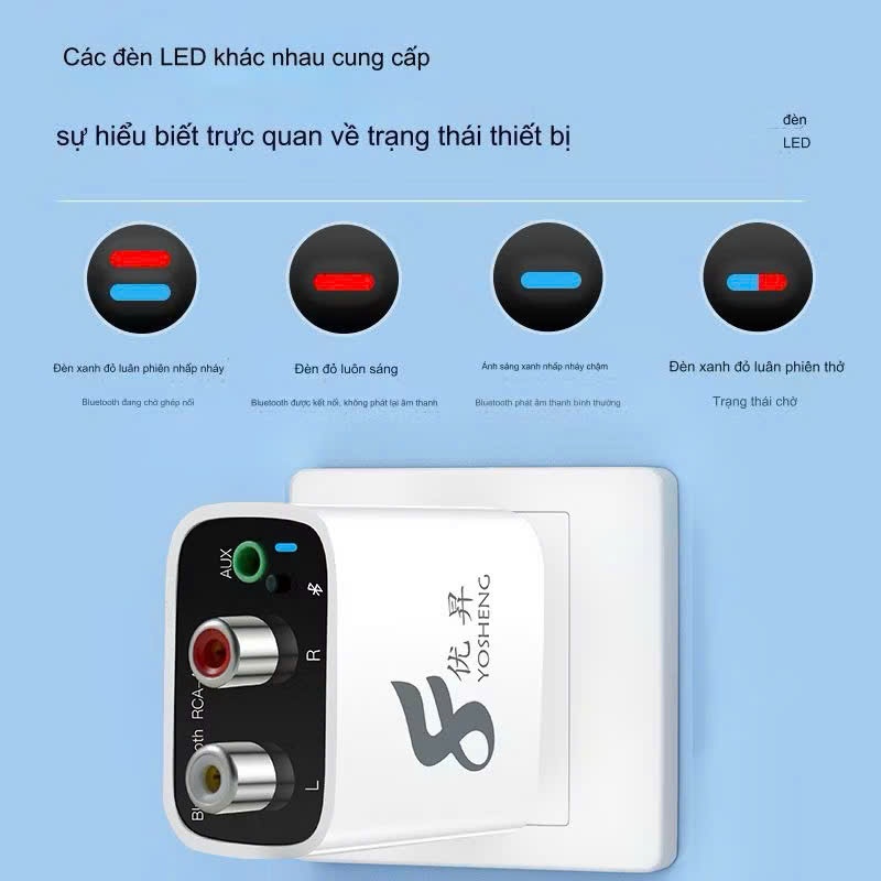 Bộ Yosheng Thu Phát Âm Thanh Chuyển Bluetooth 5.0 ra RCA và 3.5mm,Trực Tiếp Khuếch Đại Âm Nhạc Chất Lượng Cao cho loa,