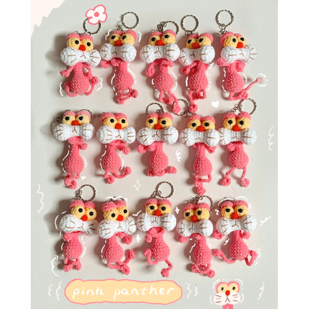 Móc Khoá Len Nhung Báo Hồng Cartoon Handmade Màu Pastel Quà Tặng Dễ Thương Độc Đáo